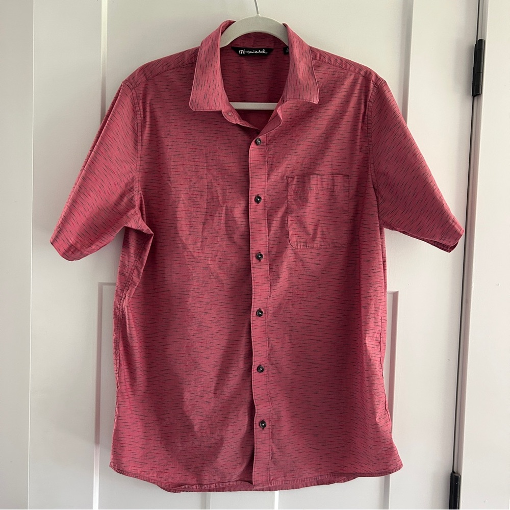 Travis Mathew Red‎ Patterned Button-Up Short Sleeve Pocket Shirt, Size Large